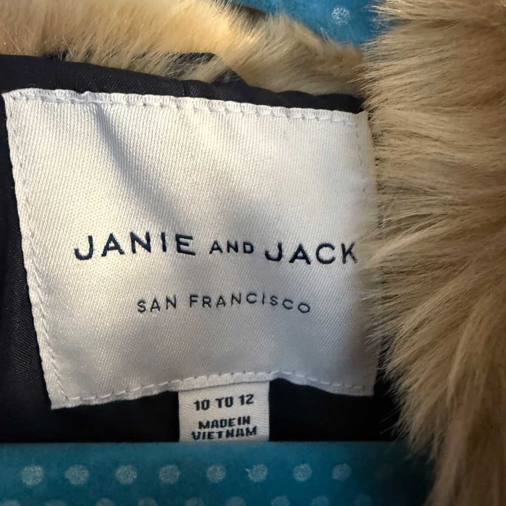 Janie & Jack Girls Winter Navy Peacoat with Taupe Fur Collar - Picture 3 of 3